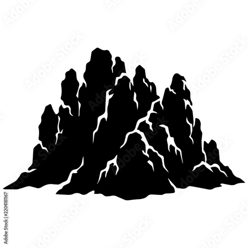 Minimalist black rock formation silhouette for logo design with clean copy space