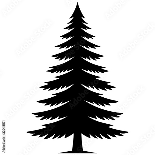 Black pine tree silhouette logo icon for forestry branding and environmental design projects