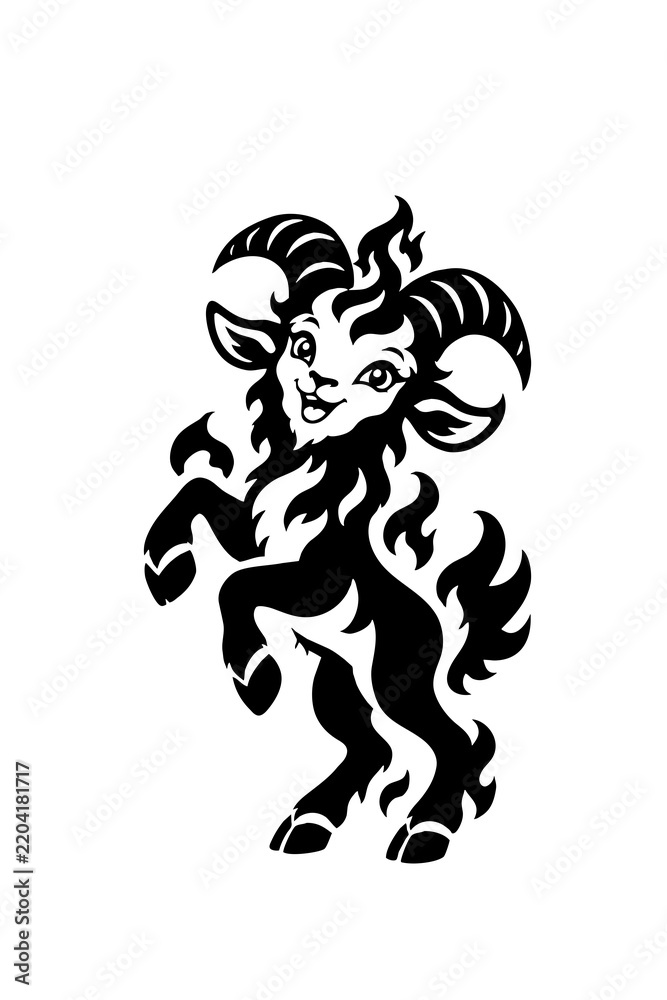 Fototapeta premium A black silhouette of a smiling goat against a white background.