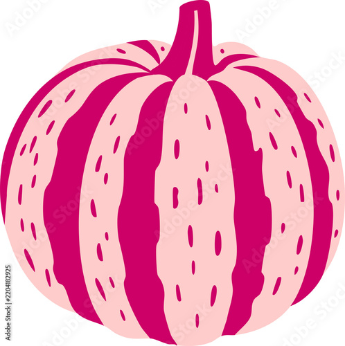 Hand drawn pastel pumpkins  with leaves and flowers.