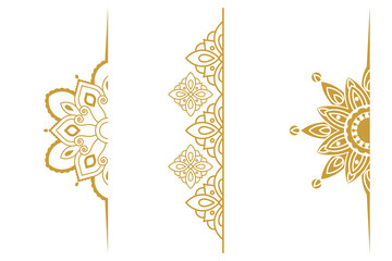 Fotobehang Mandala Gold mandala corner border set, floral henna line art transparent PNG  © Muhammad