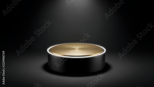Black and gold product display pedestal with glowing ring