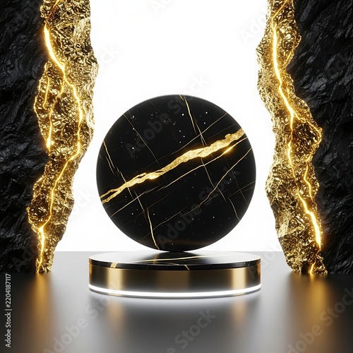 Black marble product display podium sphere