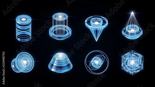 Futuristic blue hologram interface elements set