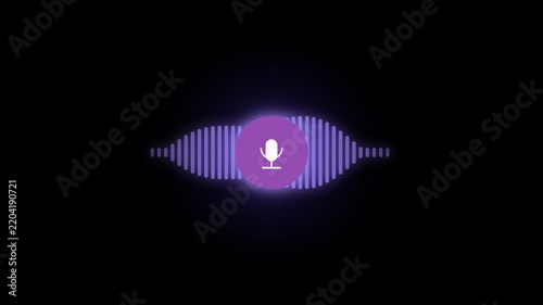 Neon Glowing Voice Assistant Microphone Icon with Animated Sound Wave Loop Animation