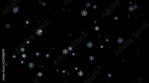 Abstract Falling Snowflakes Background Loop with Colorful Glowing Snow Flakes Animation