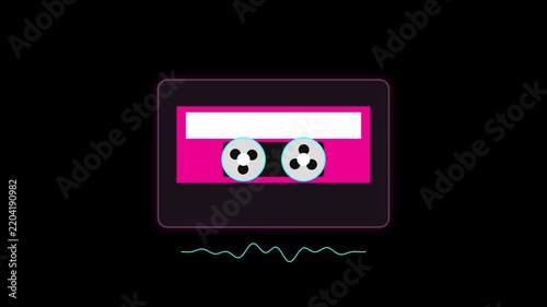 Abstract Neon Glowing Cassette Tape with Audio Waveform Line Loop Animation Video