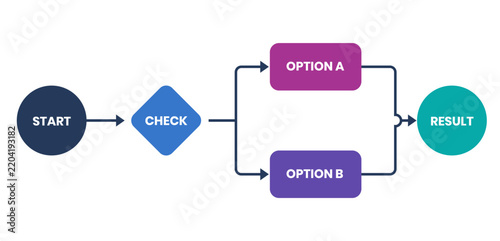 Simple business process flowchart diagram with decision branching and result stages