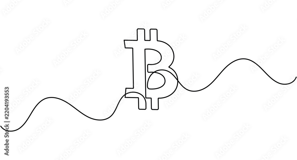Obraz premium Bitcoin continuous one line drawing minimalist cryptocurrency symbol editable stroke vector illustration