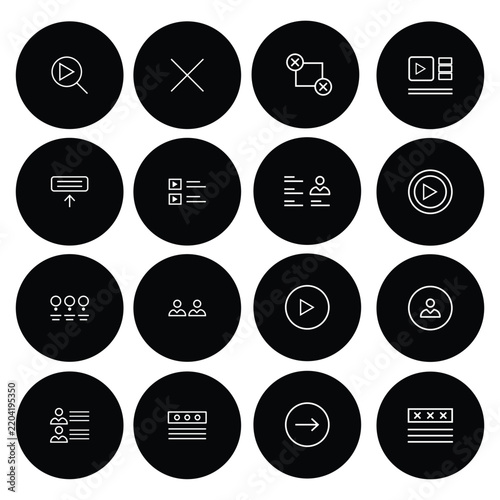 Black Circular User Interface and Multimedia Control Icon Set