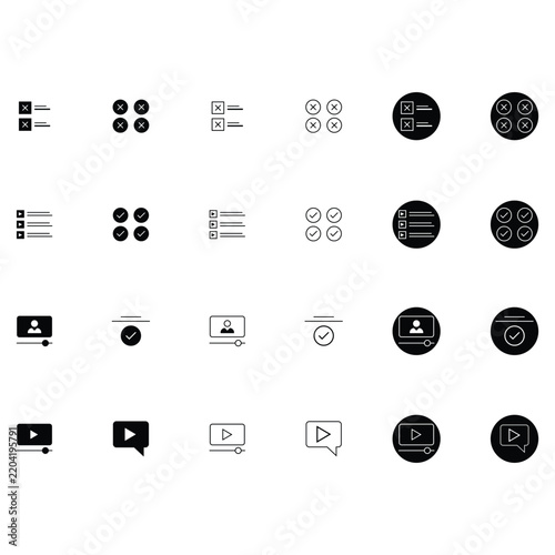 lack and White Media Player and Video Interface Icon Set