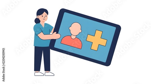 Telemedicine concept with doctor and patient on a digital tablet illustration