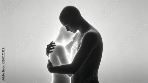 Abstract Embrace of Light and Shadow, Futuristic Love Concept
