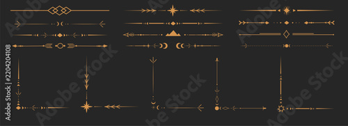 Corner celestial esoteric border spiritual, crescent symbols. Elegant retro spiritual frame. Tarot line decoration with moon and star ornaments. Bohemian patterns, and fantasy decorative accents.
