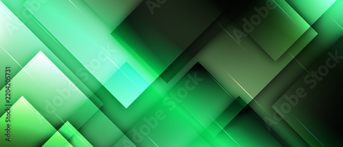 Wide abstract green and black overlapping geometric square background for tech corporate banner and finance slide