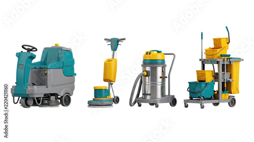 Assortment of commercial cleaning machines and equipment for industrial hygiene solutions