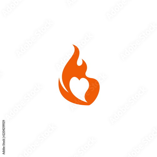 Love Fire Logo Design. Fire Heart Icon Vector 