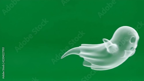 Cute animated ghosts flying on green screen background
