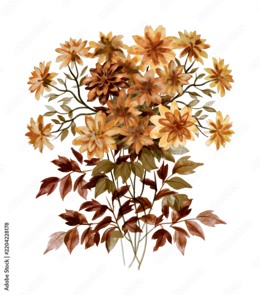 Obraz premium PNG Watercolor autumn floral bouquet with warm orange and brown tones