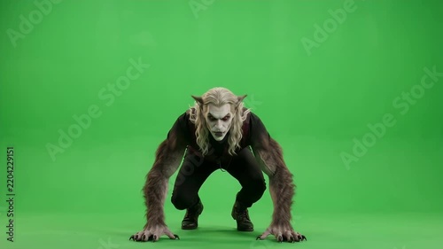 Werewolf transformation sequence on green screen for halloween