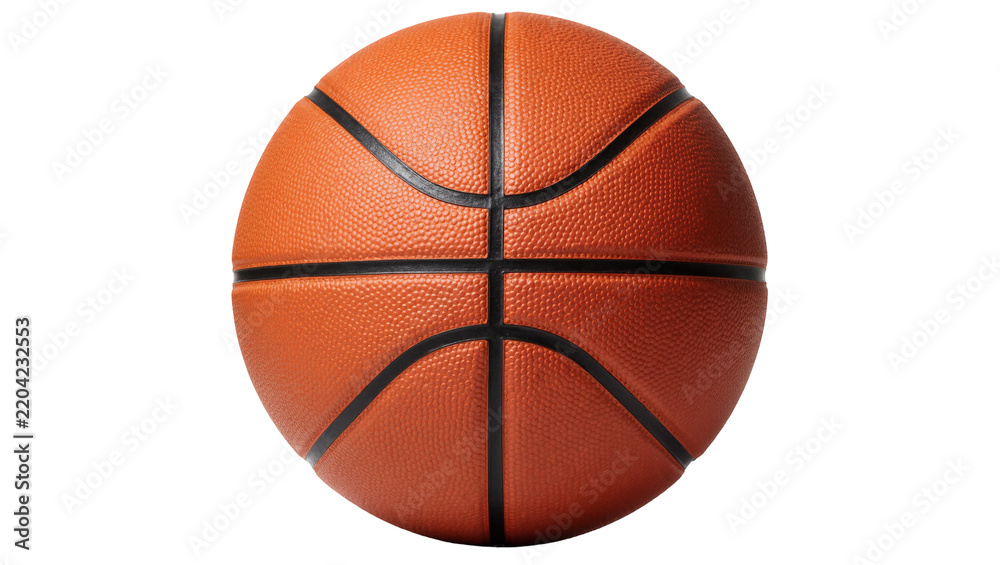 Fototapeta premium Orange textured basketball with black lines, isolated on transparent background