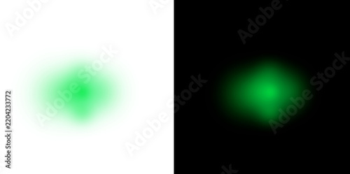 Green abstract light smudge with transparent background on dark screen for effects.