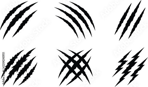 Monster claw marks scratch collection, black wild animal rip slashes, grizzly bear werewolf monster claw scratches isolated graphic