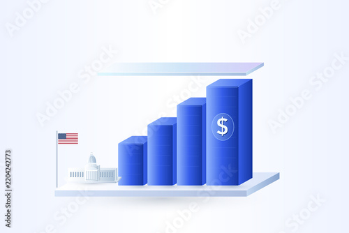 Rising dollar bars nearing a ceiling beside the US Capitol, debt ceiling concept