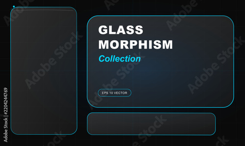 Glass morphism collection ui elements vector design template with dark background for web app