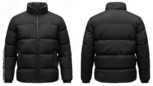 Black puffer jacket front and back view