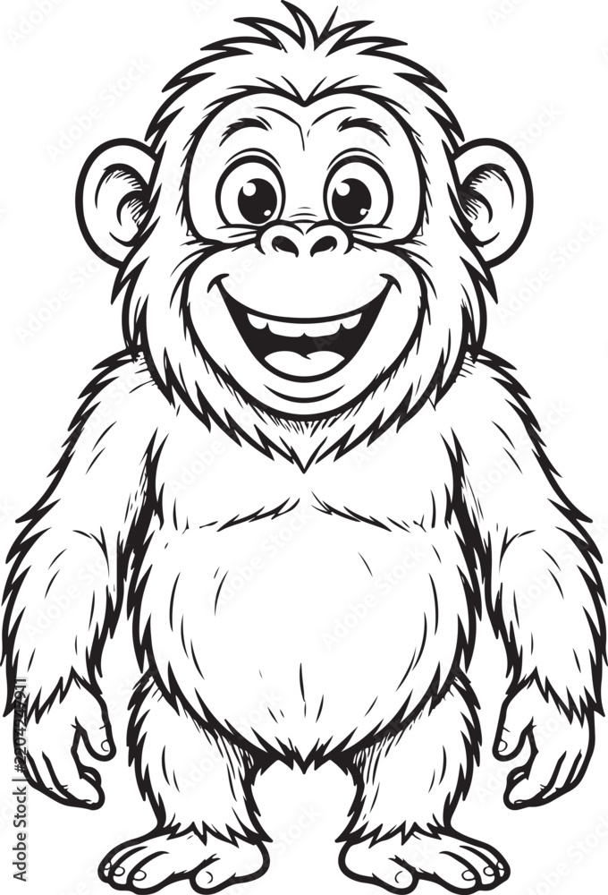 Obraz premium Cute funny cartoon gorilla ape character smiling happily illustration isolated