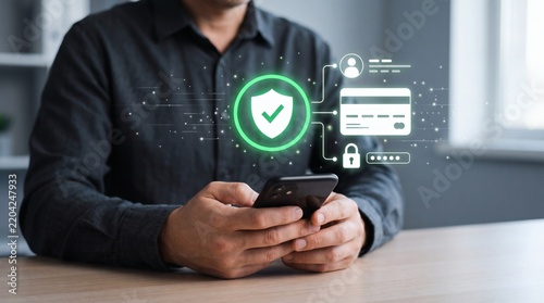 Online payment security with smartphone shield and digital card interface for protected transactions.
