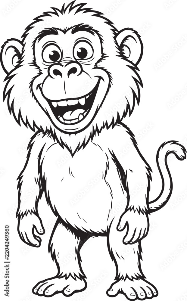 Obraz premium Cute funny cartoon monkey character smiling happily outline illustration isolated