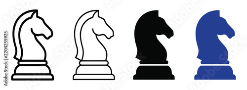 Chess knight vector icons set in black and blue styles