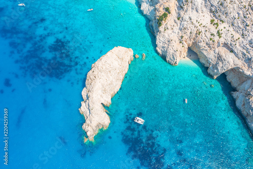 Cliffs and turquoise waters near Cape Lefkada, Greece, in summer