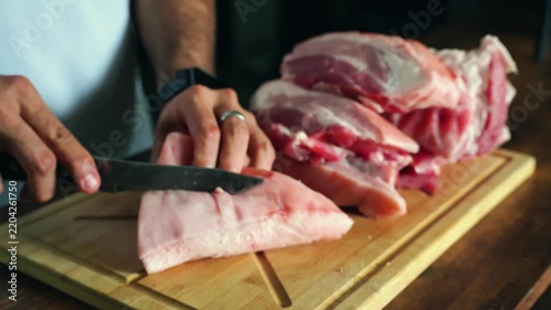Cutting Pork Belly into Large Pieces