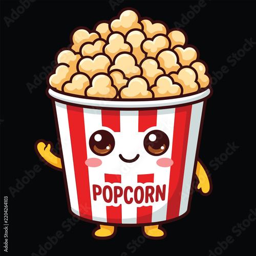 Popcorn bucket character with a smiling face a vector illustration