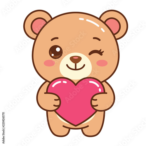 Teddy bear holding a pink heart a colorful vector illustration