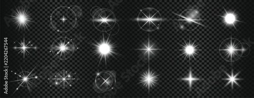 White Sparkle Light Effects with Lens Flare and Bokeh