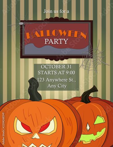 Vintage Halloween Party Invitation Flyer Template with Pumpkins