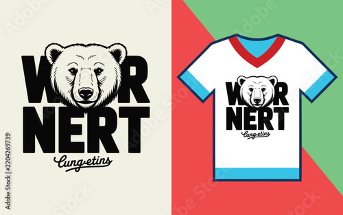Polar bear head with bold typography on a white t-shirt apparel template animal wildlife