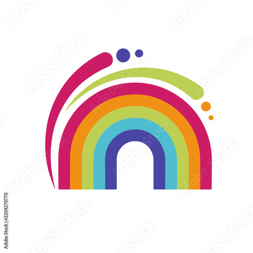 Stylized rainbow with colorful arcs and dots