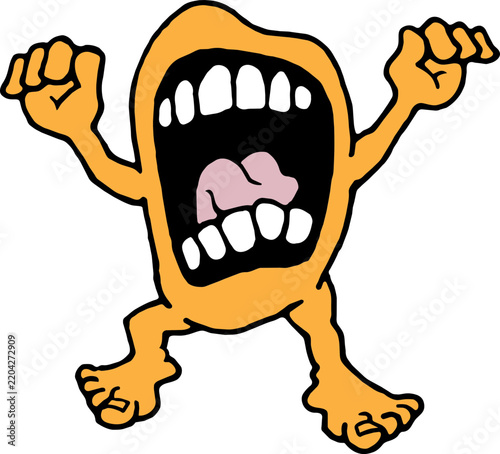 a big open mouth creature with arms and legs - cartoon/illustration