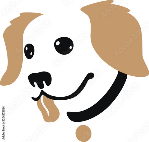 simple shapes cute dog head with leash - logo/icon