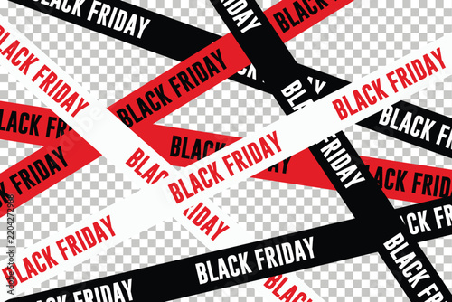 Black friday seamless background pattern with intersecting promotional ribbons and text.