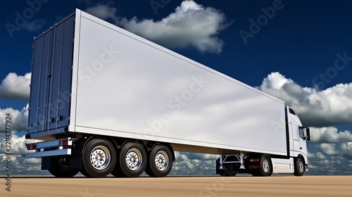 A large transport truck on a clear day, ready for long-distance hauling.