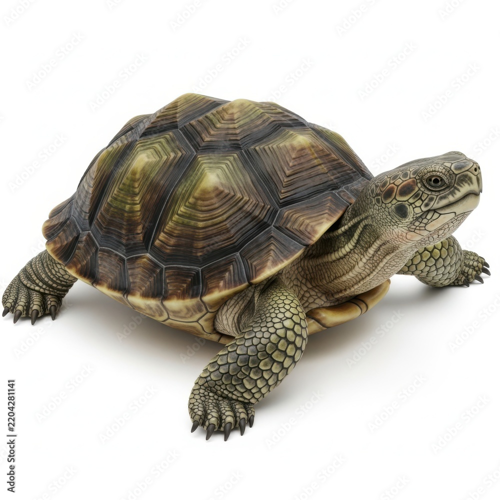 Obraz premium A detailed side view of a textured tortoise isolated on white background