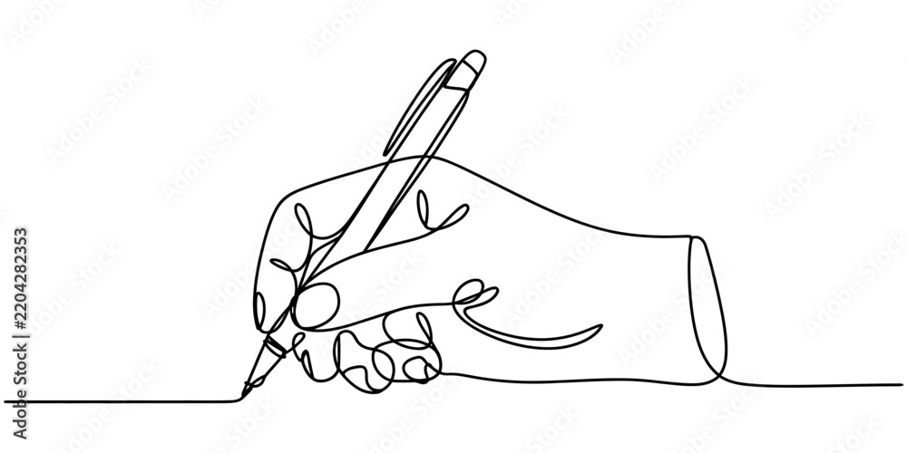 Obraz premium Continuous single line drawing of a human hand writing with a pen Vector, illustration