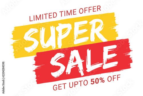 Super sale limited time offer promotion badge with yellow and red banners and discount text sale tag promotional label shopping deal price cut