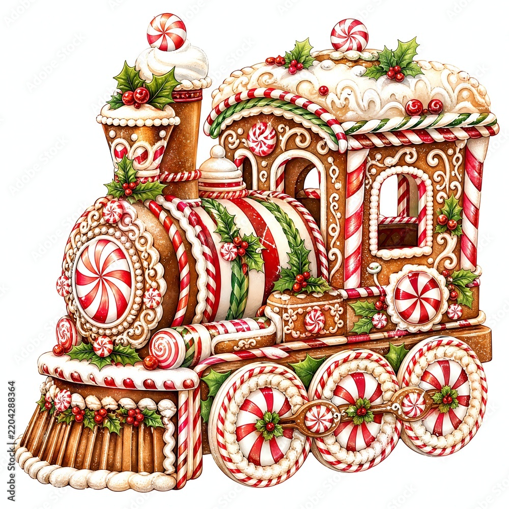 Obraz premium Peppermint Candy Train Engine With Striped Wheels